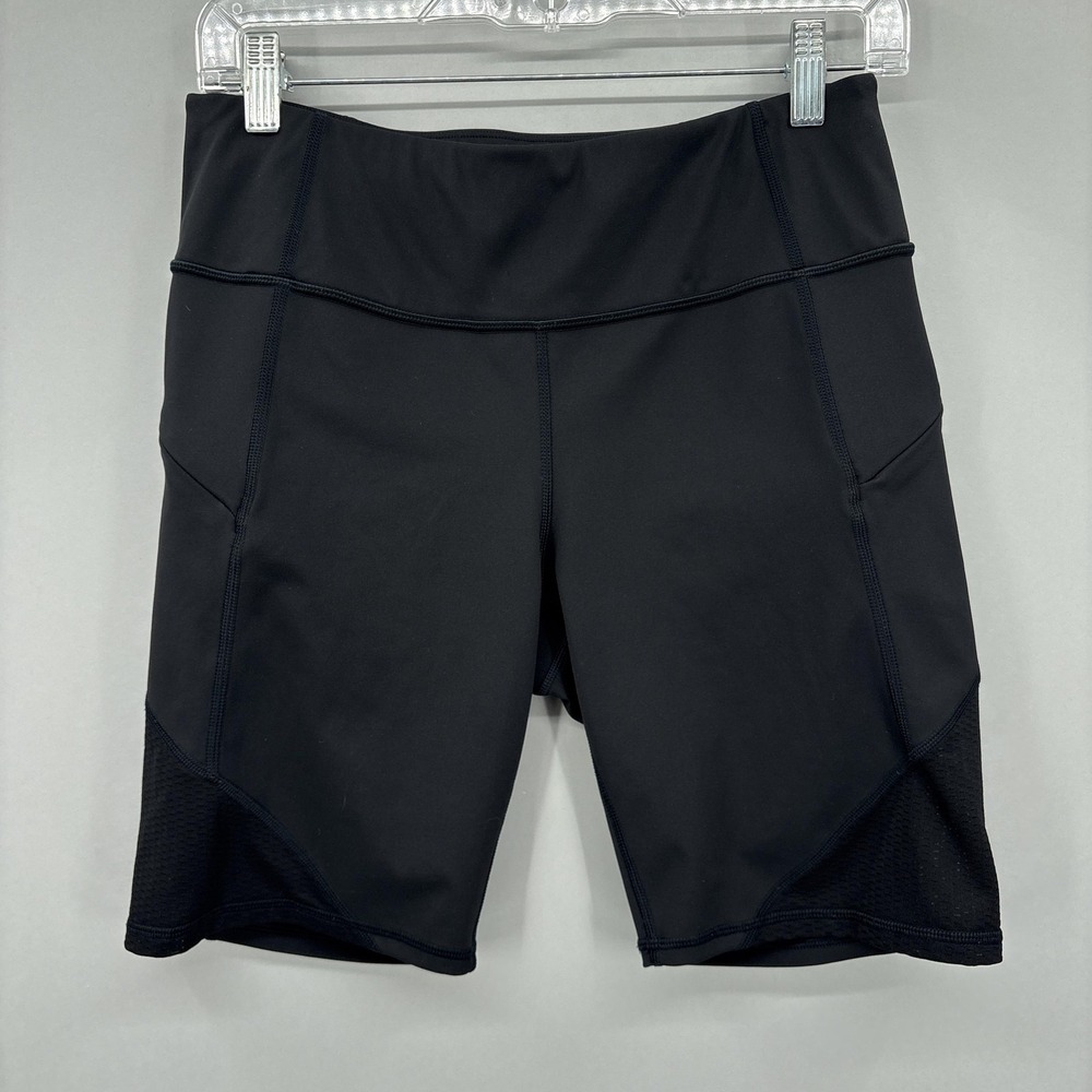 Athleta Shorts Medium Black 9" Biker Contender Mesh Pockets Running Workout Gym